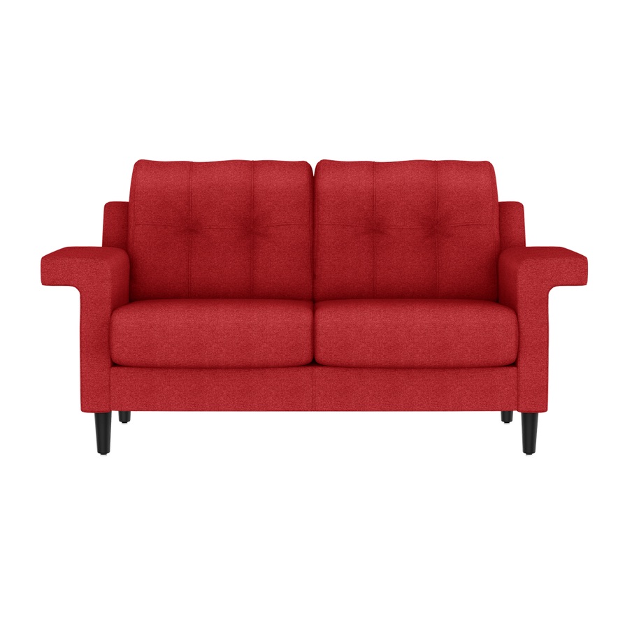 A red couch that might drop a guest into a particularly nasty Diophantine equation.